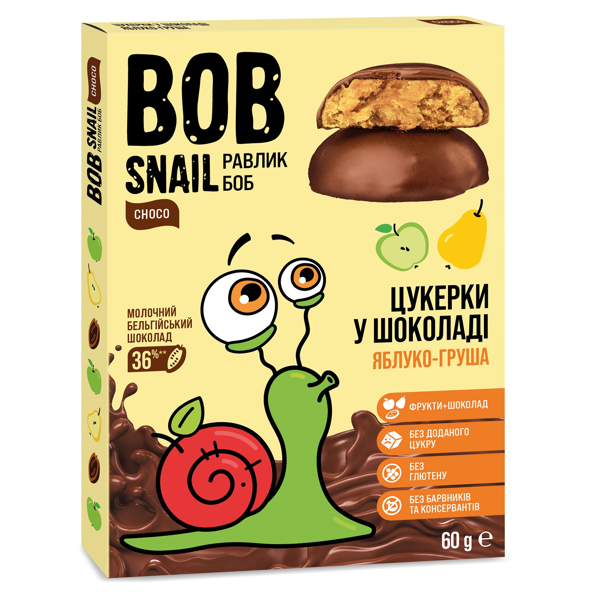 Натуральные конфеты Bob Snail Яблоко-Груша в молочном шоколаде, 60 г - фото 1