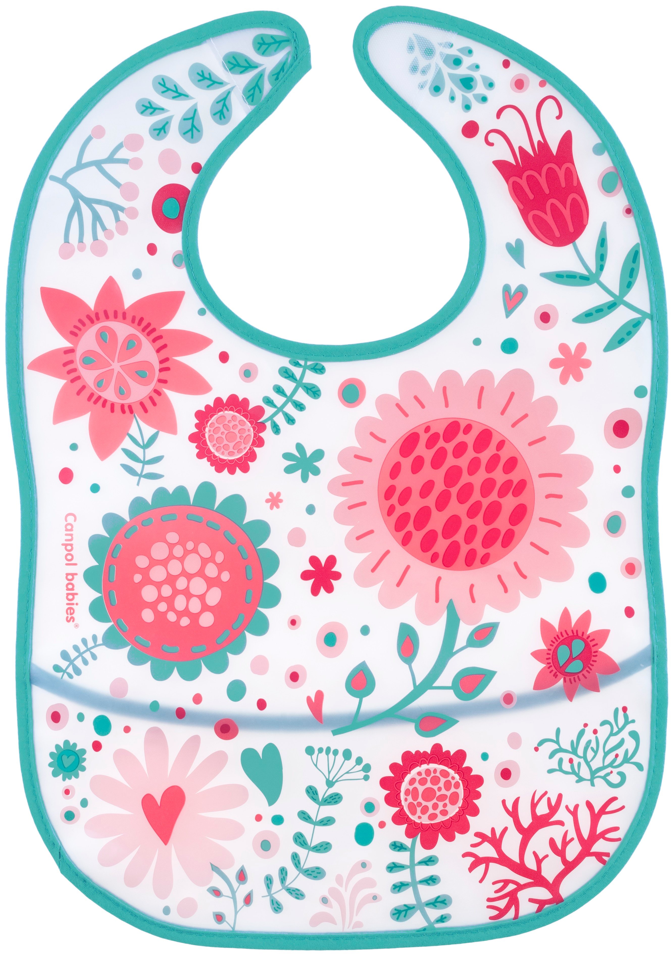Пластиковый нагрудник с карманом Canpol Babies Hello Little Узоры, розовый (9/234_pin) - фото 1