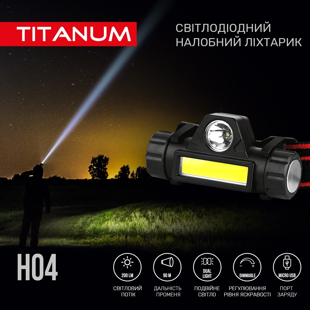 Налобный светодиодный фонарик Titanum TLF-H04 200 Lm 6500 K (TLF-H04) - фото 6