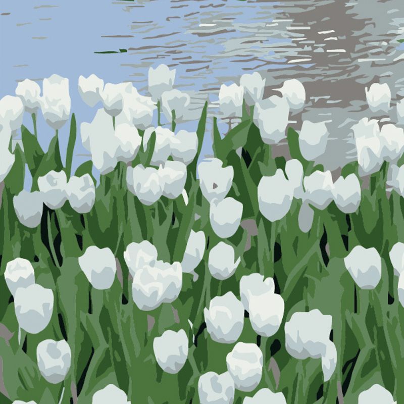 Набор для росписи по номерам Strateg Белые тюльпаны 20х20 см (HH5908) - фото 1