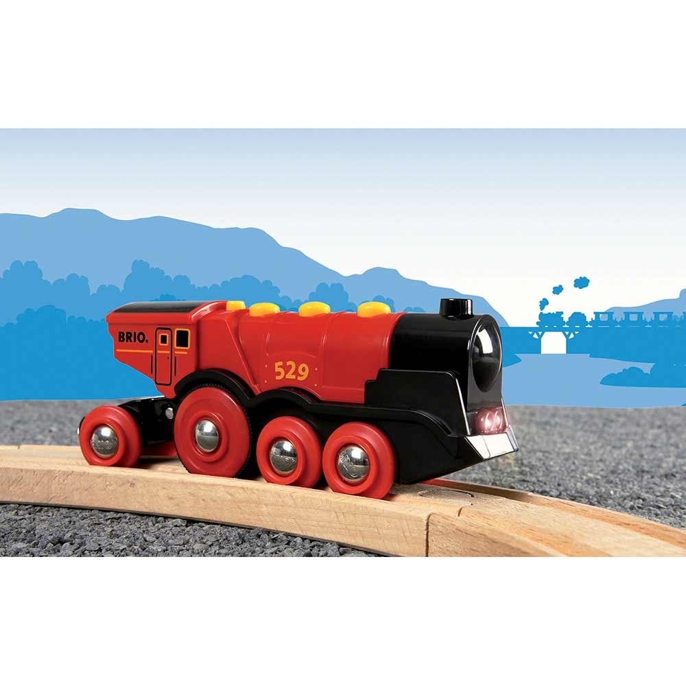 Могучий красный локомотив для железной дороги Brio на батарейках (33592) - фото 5