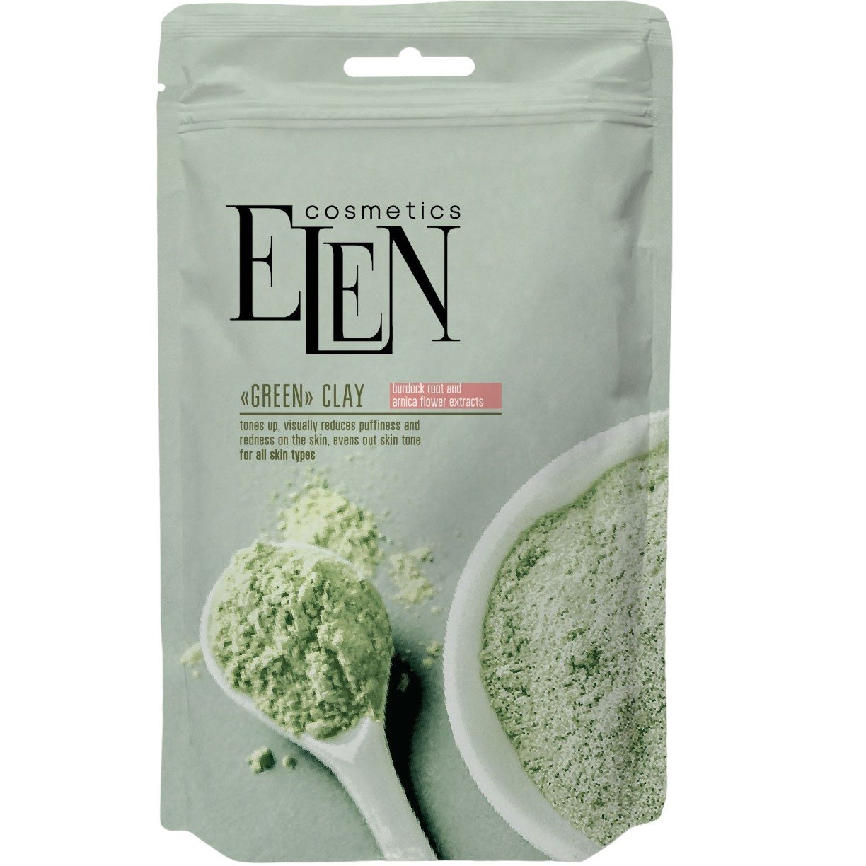 Глина зеленая Elen Cosmetics с экстрактом лопуха и арники 40 г - фото 1