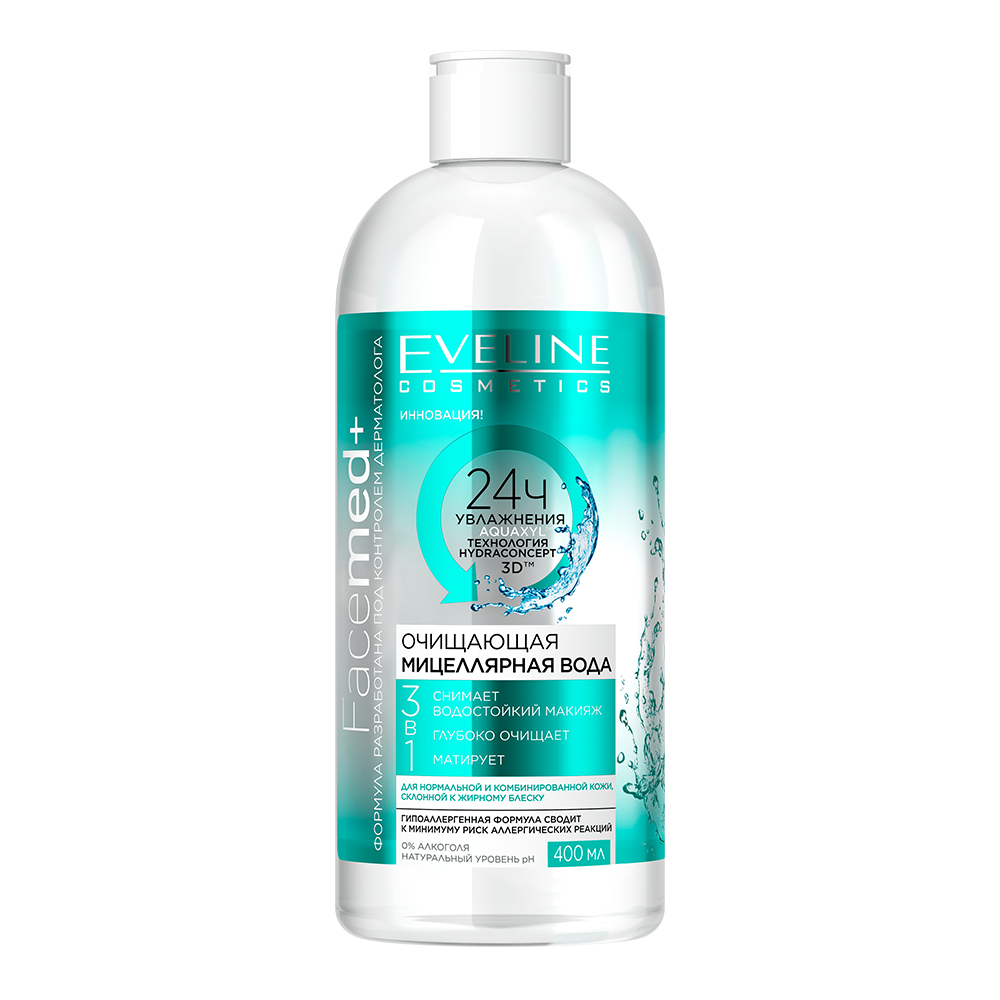 Фото - Засіб для очищення обличчя і тіла Eveline Cosmetics Очищаюча міцелярна вода Eveline Facemed +, 3 в 1, для нормальної та комбін 