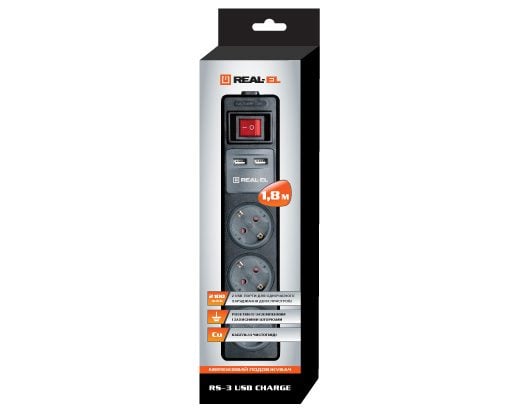 Фильтр питания Real-El RS-3 USB CHARGE 1.8 m Black - фото 3