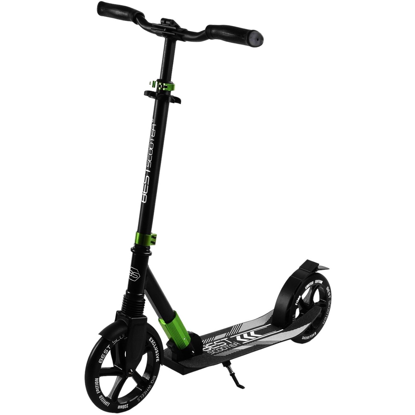 Самокат Best Scooter 57х14х88-98 см Черно-зеленый 000231604 - фото 1