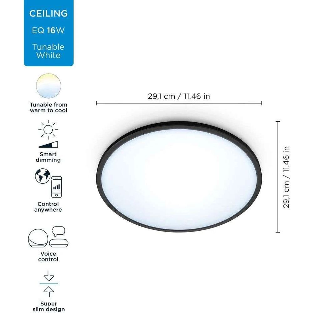 Світильник стельовий WiZ SuperSlim Ceiling Wi-Fi розумний 16W 1500LM 2700-6500K чорний (929002685201) - фото 3