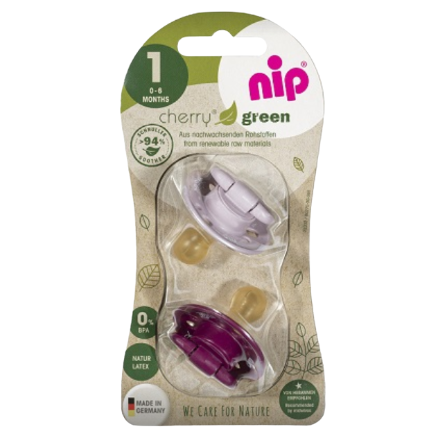 Круглая пустышка Nip Зеленая серия Вишенка, 0-6 мес., фиолетовий-розовый, 2 шт. (91012_01) - фото 1
