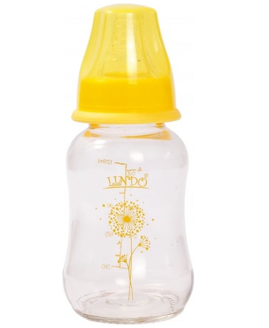 Скляна пляшечка для годування Lindo, вигнута, 125 мл, жовтий (Pk 0980 жел) - фото 2