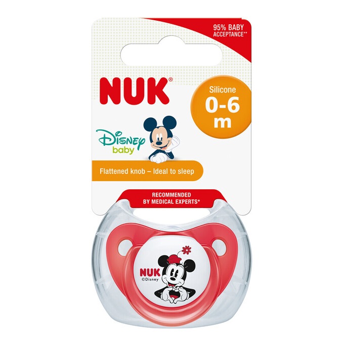 Пустышка силиконовая Nuk Trendline Disney Mickey, ортодонтическая, 0-6 мес., красный с белым (3954014) - фото 2