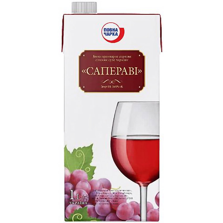 Вино Повна Чарка Сапераві ординарне червоне сухе 14% 1 л - фото 1
