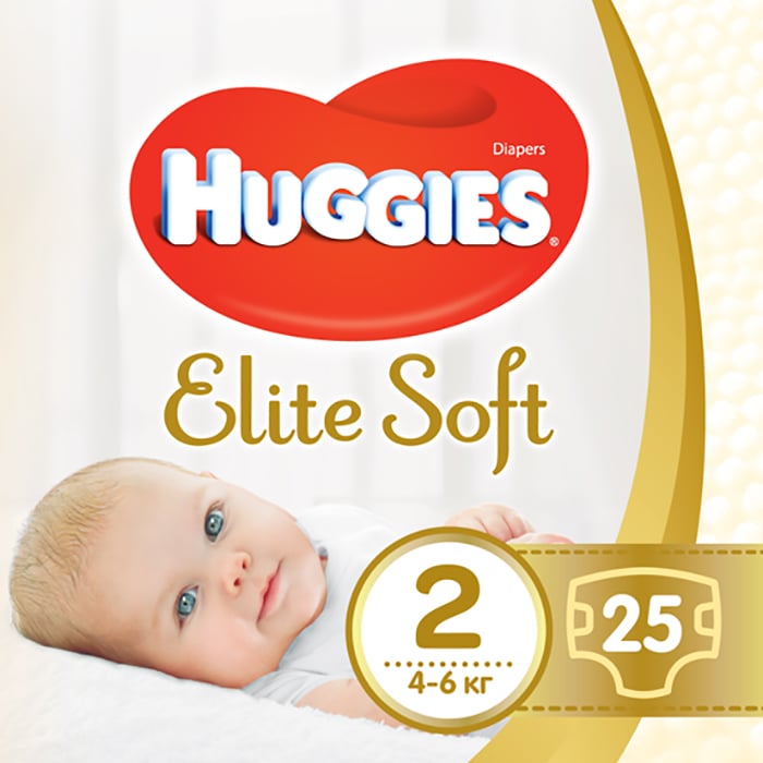 Набор подгузников Huggies Elite Soft 2 (4-6 кг), 100 шт. (4 уп. по 25 шт.) - фото 2