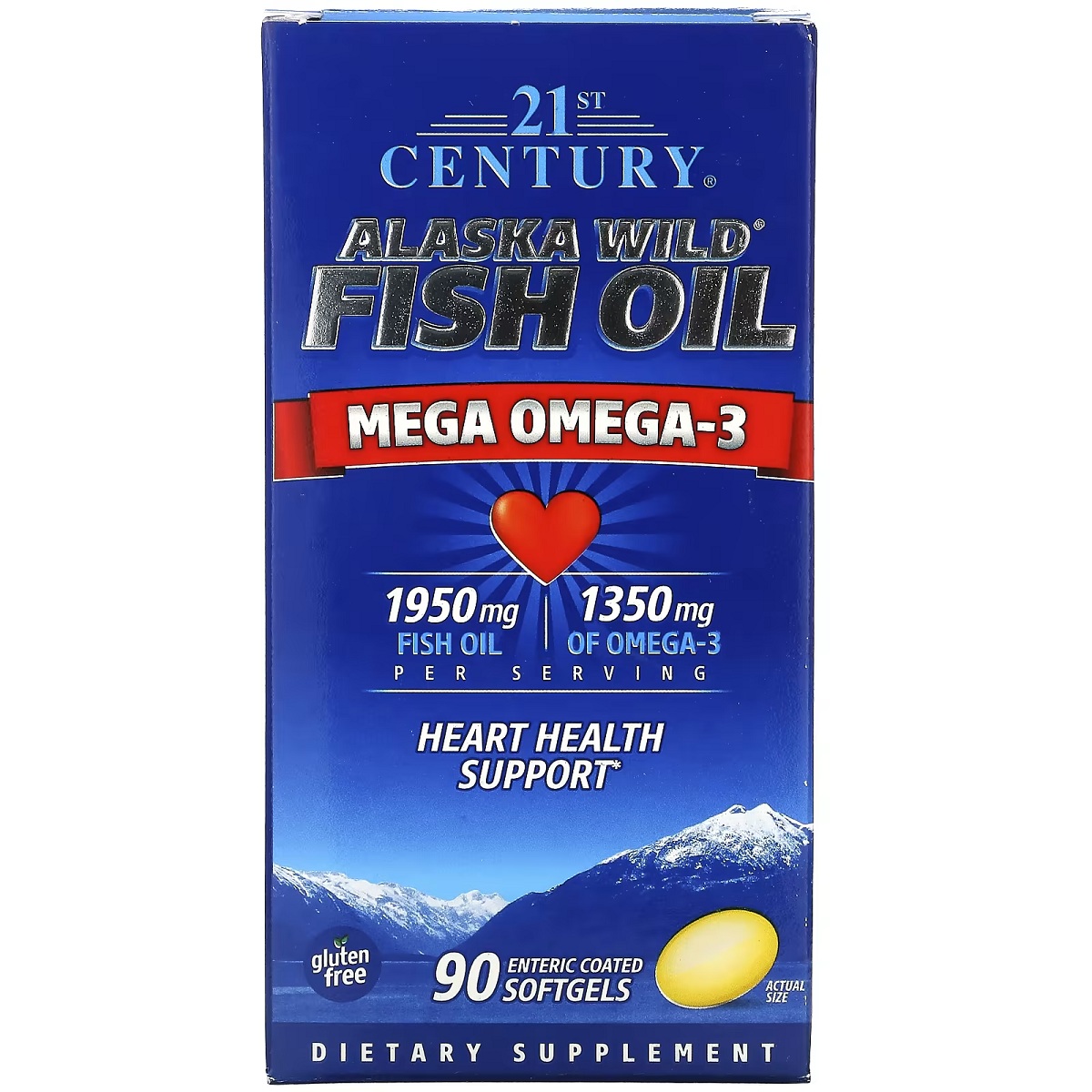 Рыбий жир дикой рыбы Аляски 21st Century Alaska Wild Fish Oil Mega Omega 3 1950 мг, Omega 3 1350 мг 90 желатиновых капсул - фото 2