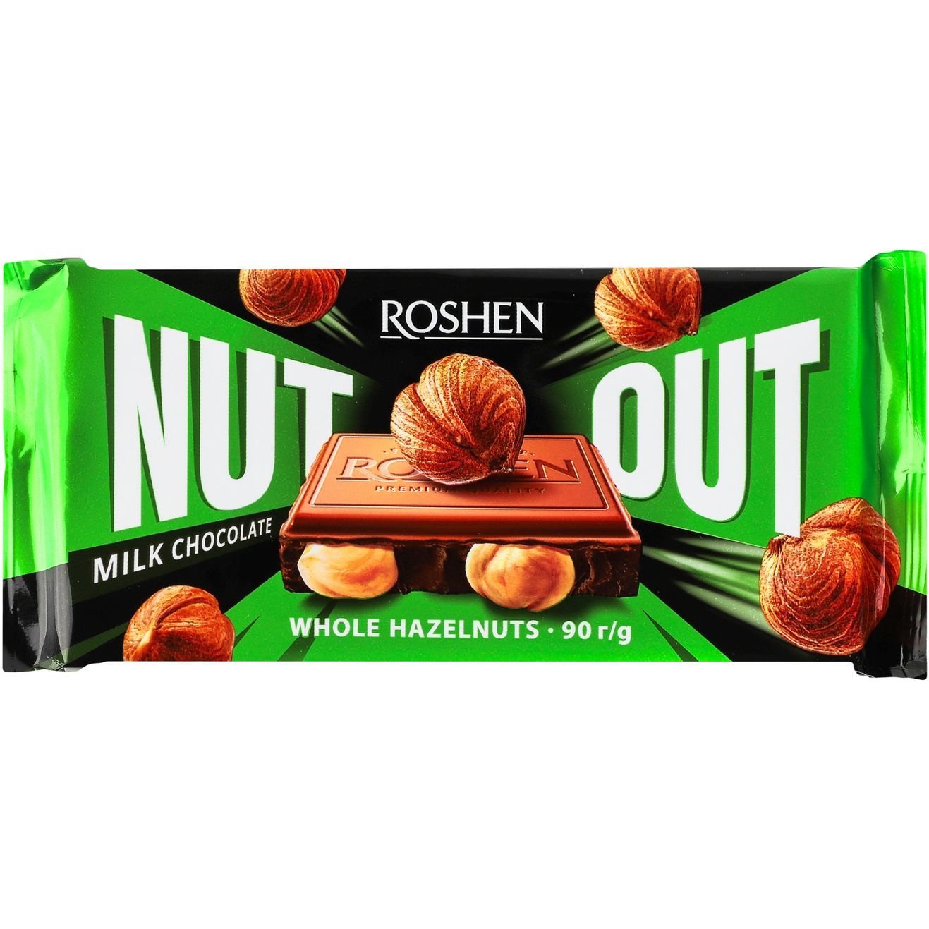 Шоколад молочний Roshen Nut Out Whole Hazelnuts 90 г (947721) - фото 1