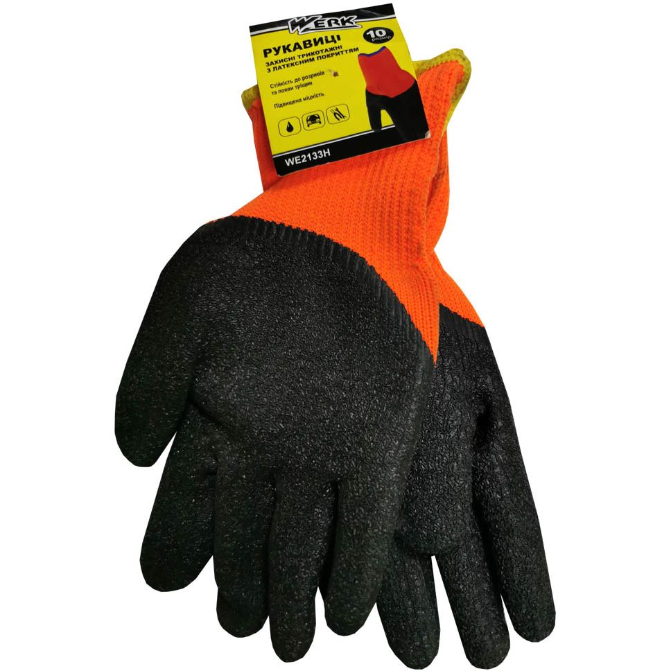 Перчатки Werk WE2133H утепленные с черным латексным покрытием оранжевые размер 10 - фото 1