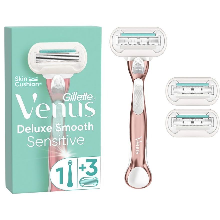 Станок для гоління Gillette Venus Extra Smooth Sensitive Rose gold з 3 змінними касетами - фото 1