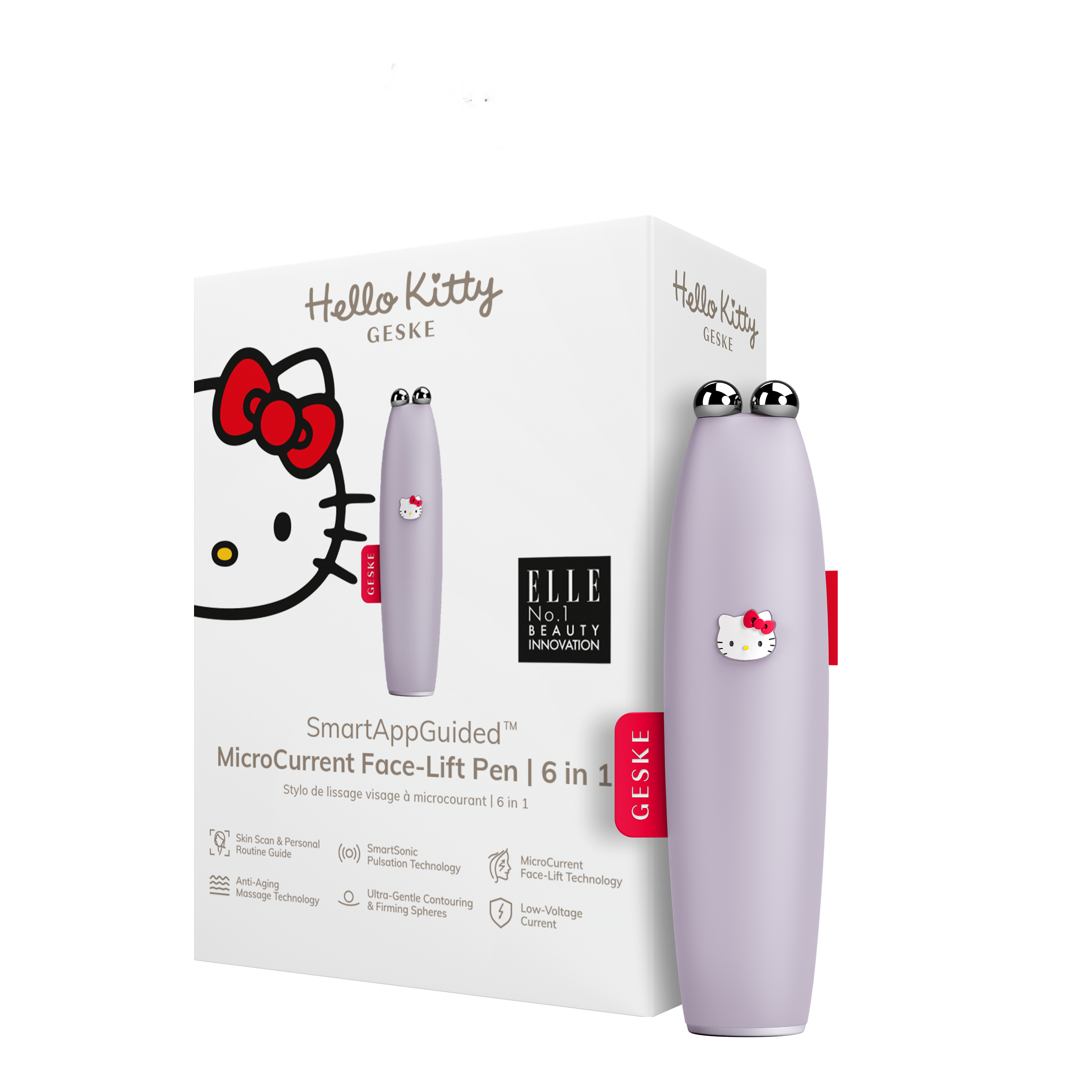 Мікрострумова ручка GESKE MicroCurrent Face-Lift Pen 6 в 1 by Hello Kitty для підтяжки обличчя фіолетова - фото 1