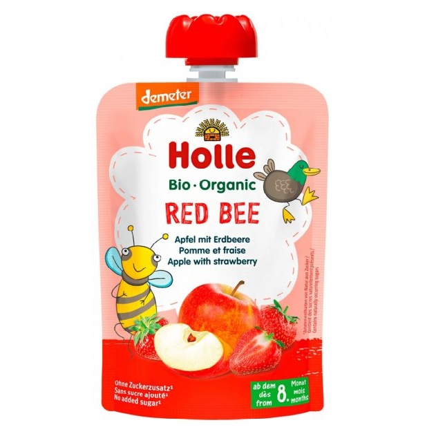 Пюре Holle Red Bee, з яблуком та полуницею, 100 г - фото 1