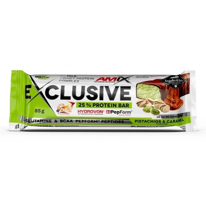 Батончик Amix Exclusive Protein Bar фісташки і карамель 85 г - фото 1