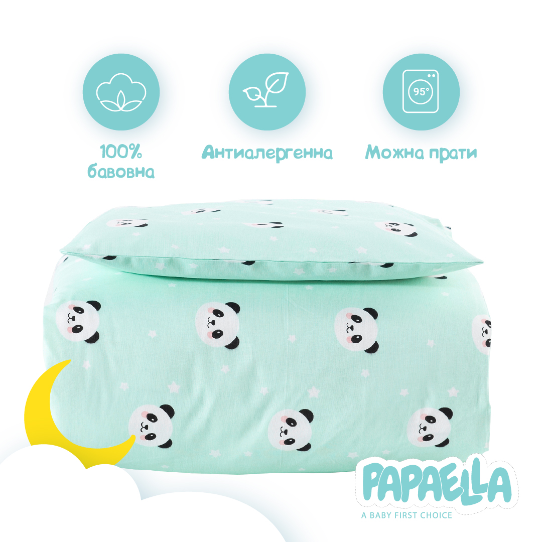 Комплект постільної білизни для немовлят в ліжечко Papaella Панда, м'ятний, 135х100 см (8-33346) - фото 6