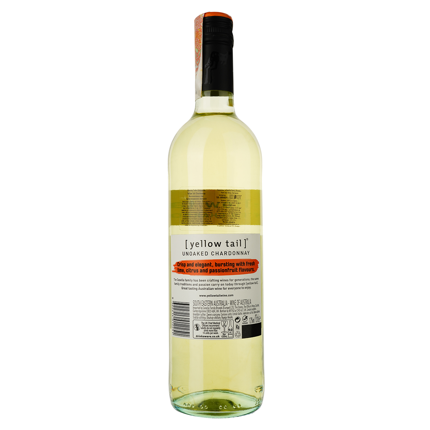 Вино Yellow Tail Unoaked Chardonnay, белое, полусухое, 13%, 0,75 л - фото 2