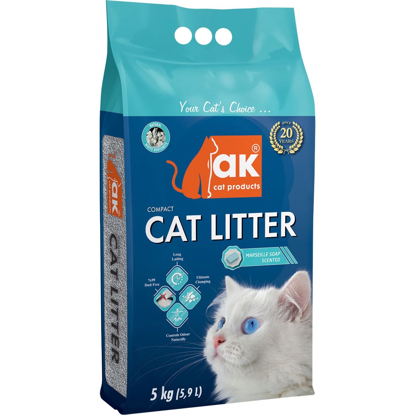 Наповнювач бентонітовий AKcat Compact Cat Litter Марсельське мило, 5 кг/5.9 л - фото 1