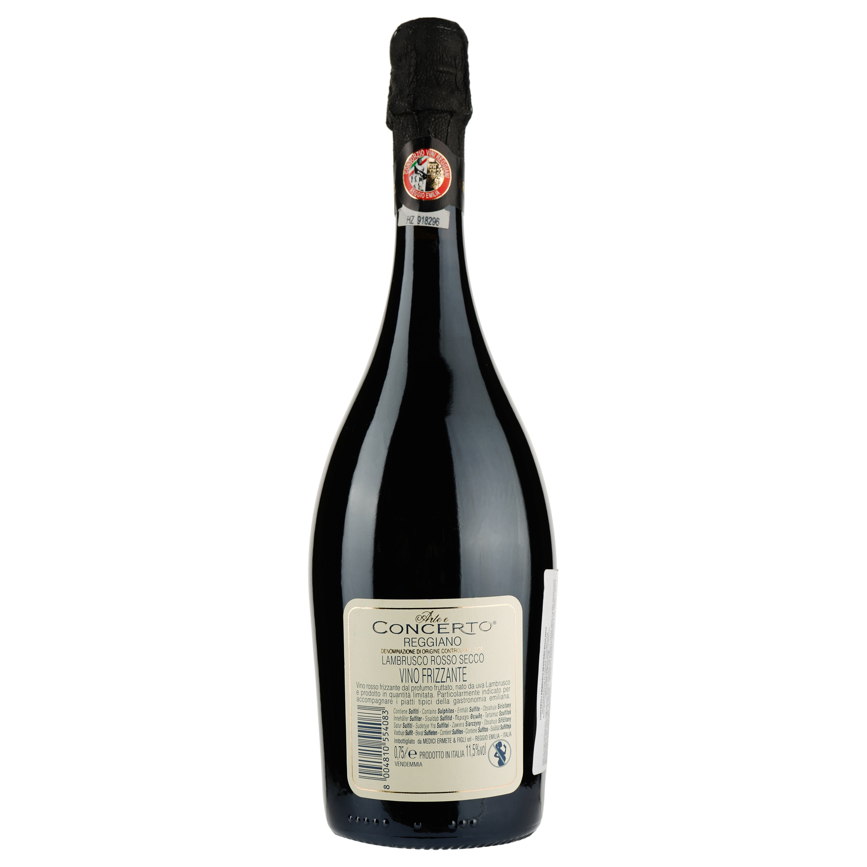 Ігристе вино Medici Ermete Concerto Lambrusco Reggiano Frizzante DOC, червоне, сухе, 11,5%, 0,75 л - фото 2