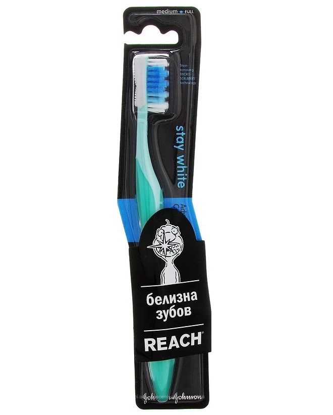 Зубная щетка Reach Stay White средняя, бирюзовый - фото 1