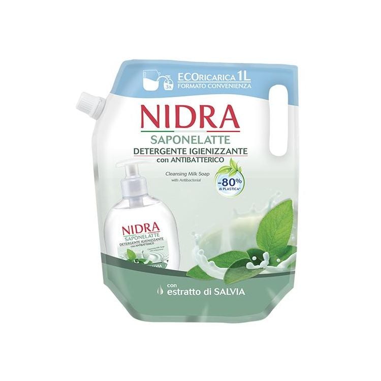 Рідке мило Nidra Saponelatte Detergente Igienizzante антибактеріальне з екстрактом шавлії, 1 л - фото 1