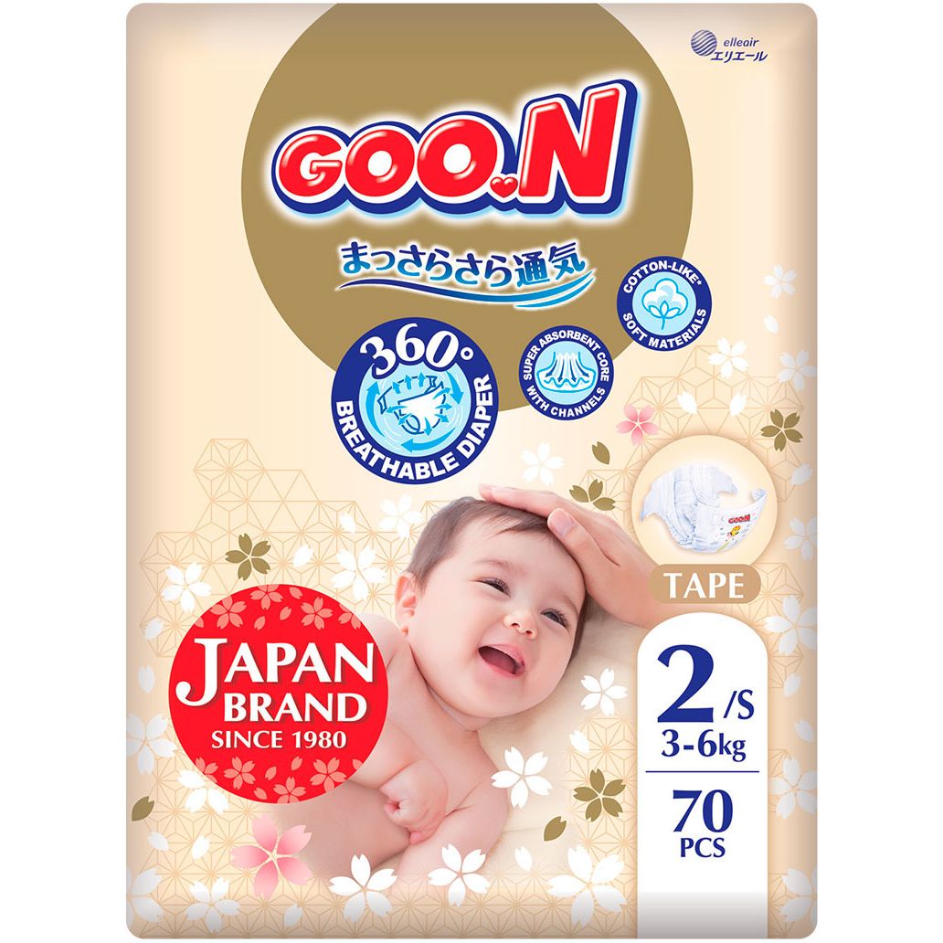 Підгузки Goo.N Premium Soft S (3-6 кг) 70 шт. - фото 1