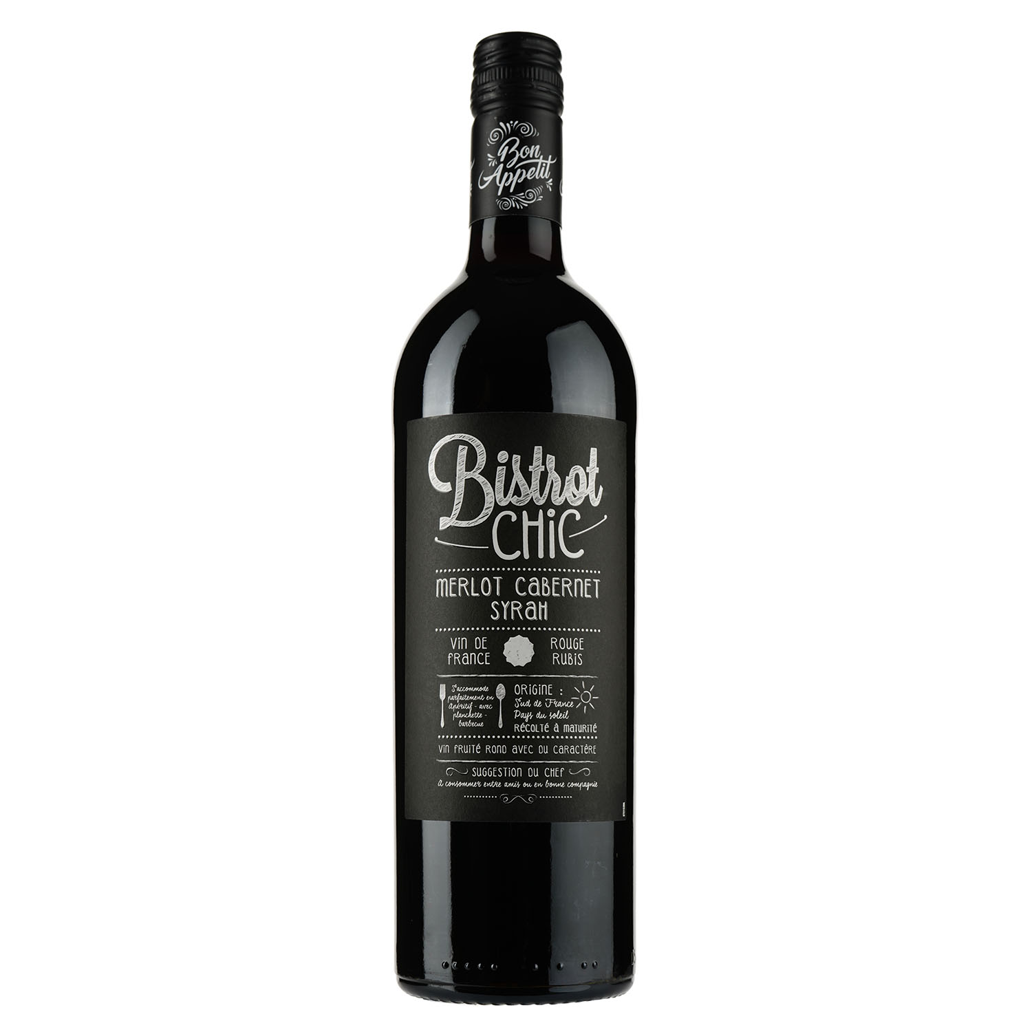 Вино Bistrot Chic Merlot Cabernet Sauvignon Syrah, червоне, сухе, 14%, 0,75 л (1313360) - фото 1