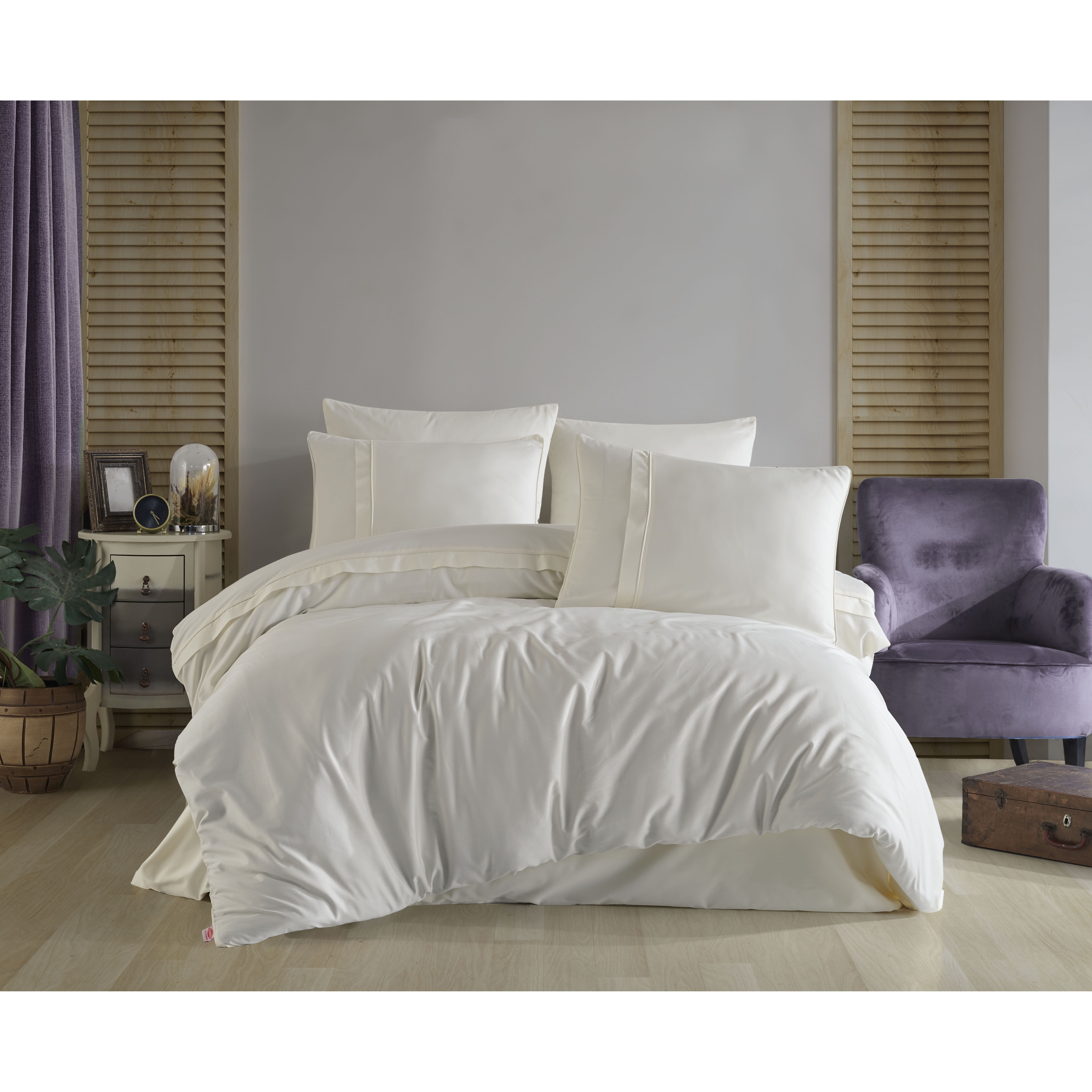 Комплект постельного белья Hobby Premium Sateen 300TC Plain Krem евро кремовый (75273_2,0) - фото 1
