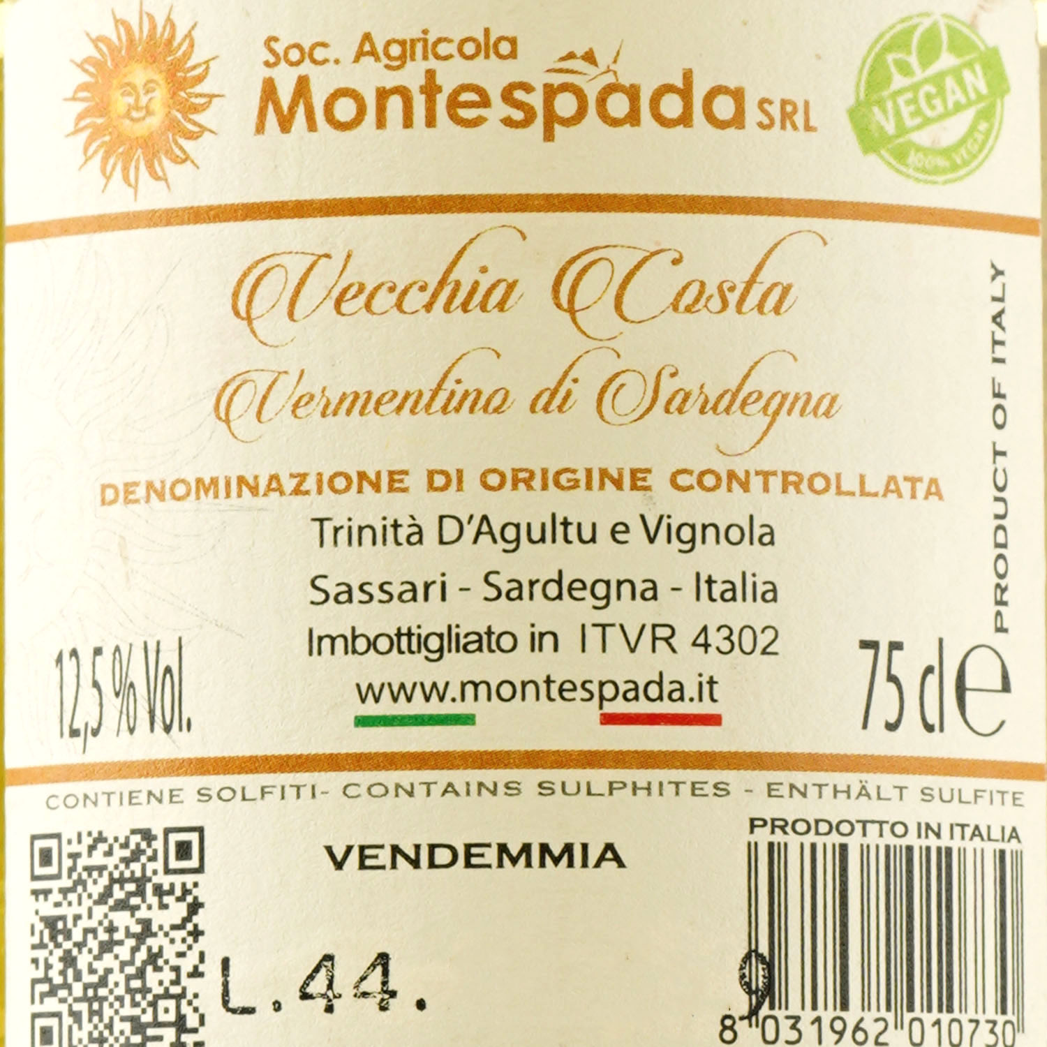 Вино Montespada Vecchia Costa Vermentino di Sardegna DOC 2017, белое сухое, 12,5%, 0,75 л - фото 3