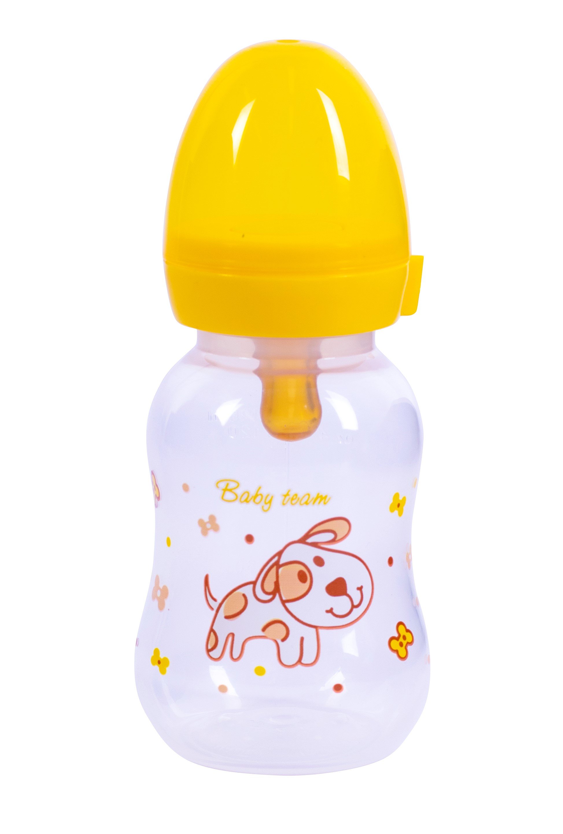 Бутылочка для кормления Baby Team, с латексной соской, 125 мл, желтый (1300_желтый) - фото 1