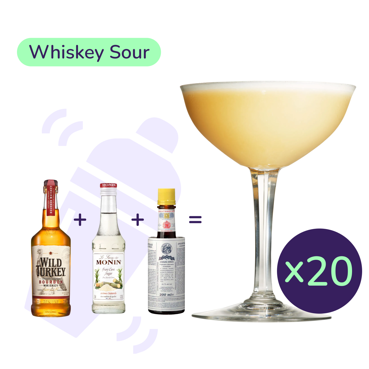 Коктейль Whiskey Sour (набір інгредієнтів) х20 на основі Wild Turkey - фото 1