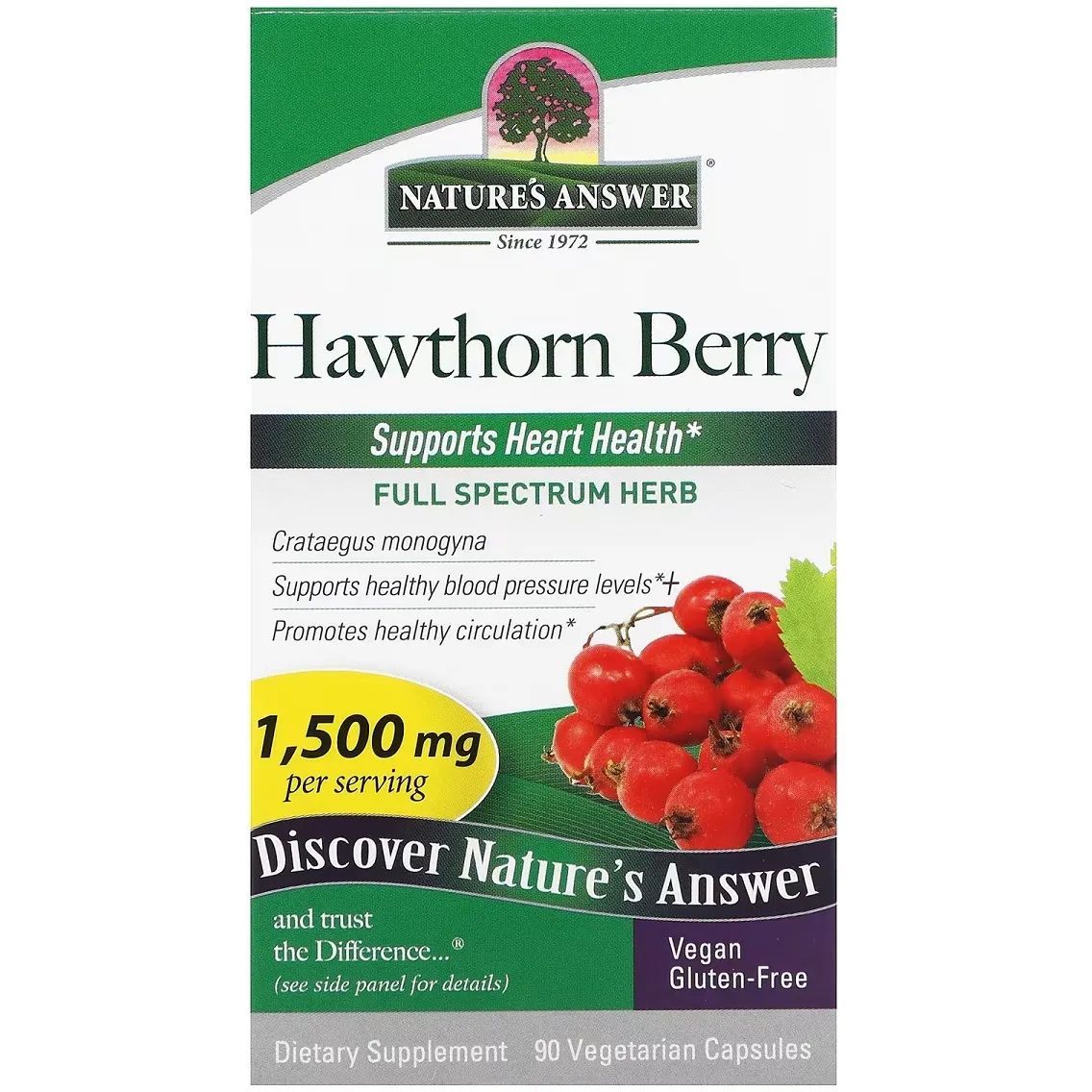 Глід Nature's Answer Hawthorn Berry 1500 мг 90 вегетаріанських капсул - фото 2