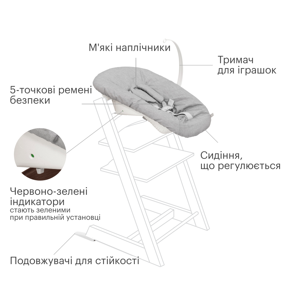 Набір Stokke Tripp Trapp Natural: стільчик, спинка з обмежувачем Baby Set і крісло для новонароджених Newborn (k.100101.00) - фото 3