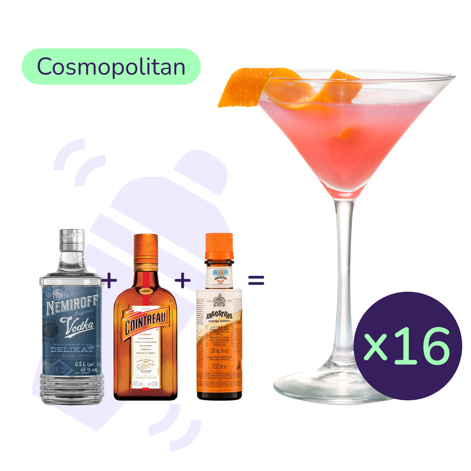 Коктейль Cosmopolitan (набор ингредиентов) х16 на основе Nemiroff - фото 1