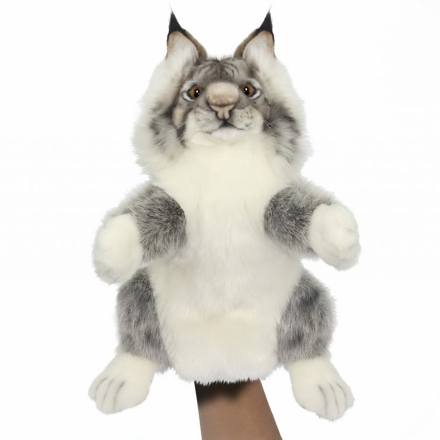М'яка іграшка на руку Hansa Puppet Рись, 36 см, біла з сірим (7948) - фото 1