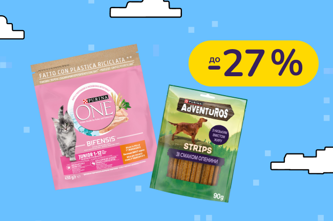 До -27% на корм и лакомства для кошек и собак Felix, Friskies, Purina ONE, Dentalife