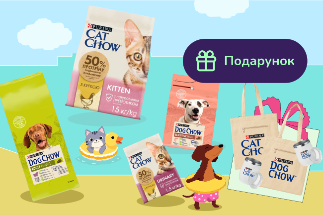 Марафон подарунків: купуй корм брендів Dog Chow та Cat Chow на суму від 1000 грн та отримуй брендований мерч у подарунок