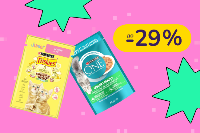 До -29% на товары для питания кошек и собак Friskies, Purina ONE, DentaLife