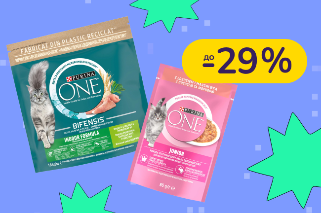 До -29% на сухой и влажный корм для кошек Friskies, Purina ONE