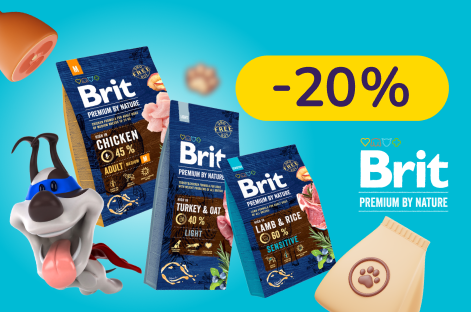 -20% на сухі корми для собак Brit Premium +безкоштовна доставка мішків 15 кг