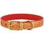 Ошейник для собак BronzeDog Barksi Classic Волна кожаный одинарный с золотым тиснением 33-43х2 см красный - миниатюра 1
