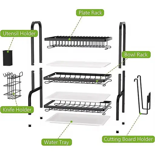 Сушка для посуды Двухярусная полка для мытья и хранения посуды металлическая - фото 3