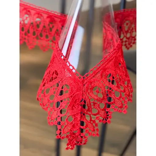 Силіконова скатертина з червоним мереживом 7 см 340х170 см