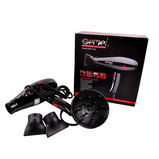 Фен для сушіння та укладання волосся Gemei GM-1716 з дифузором та концентратором - фото 2