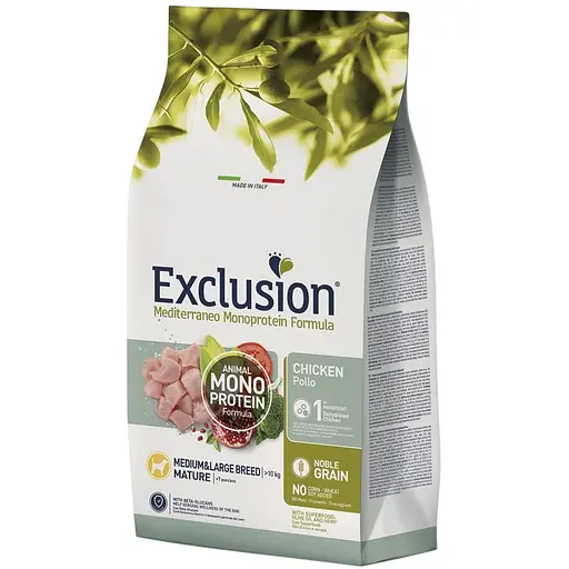 Корм Exclusion Mature Chicken Medium & Large Breed для літніх собак середніх та великих порід з надмірною вагою та зниженою активністю або стерилізованих з куркою 12 кг - фото 1