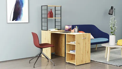 Стіл-тумба трансформер Смарт 4/1 з етажеркою Ferrum-decor 1430x1450x500 Чорний метал ДСП Дуб Артизан 16 мм (FRD-105128) - фото 3