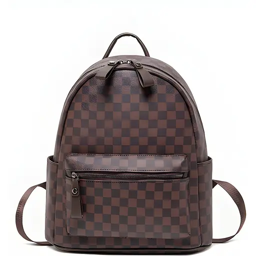 Повсякденний жіночий рюкзак з екошкіри 30х13х35 см темно-коричневий у клітинку (2255)